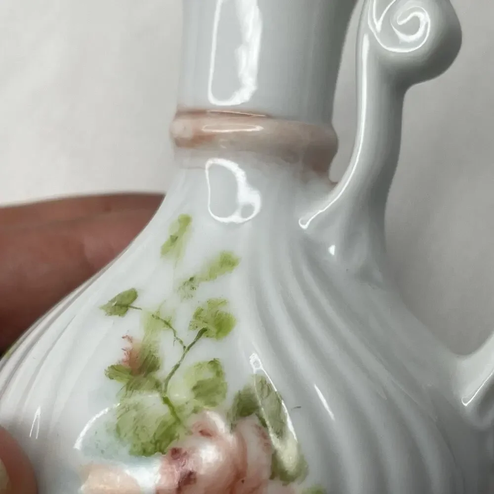 Vintage I. Wallace Porcelain Mini Jar pitcher Hand-painted Roses Floral Vase